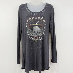 Torrid‎ Skulls Top Women's 0 Grey NWT Legendary Waffle Knit Goth Grunge Studded